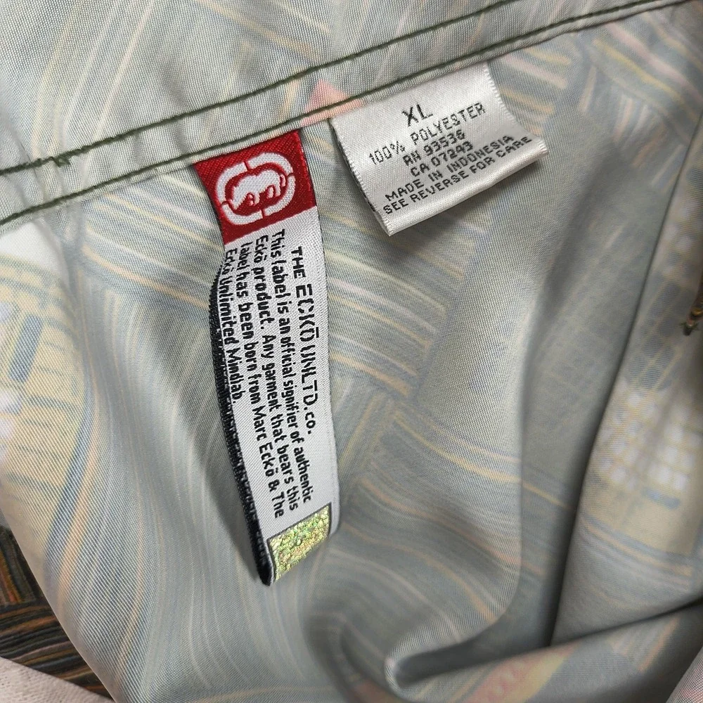 Ecko Unltd Complex Mens XL Brown Geometric Boombox Embroidered Button Up Shirt - Picture 7 of 11